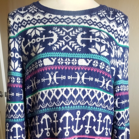 Vineyard Vines Sweater Womens XL Nautical Blue Anchor Pattern Cashmere Pullover - Picture 5 of 11